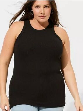 Torrid Supersoft Black Rib High Neck Tank Top